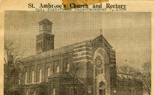 A 1939 front-page story in the Bridgeport Post shares news of the construction of St. Ambrose Church and rectory